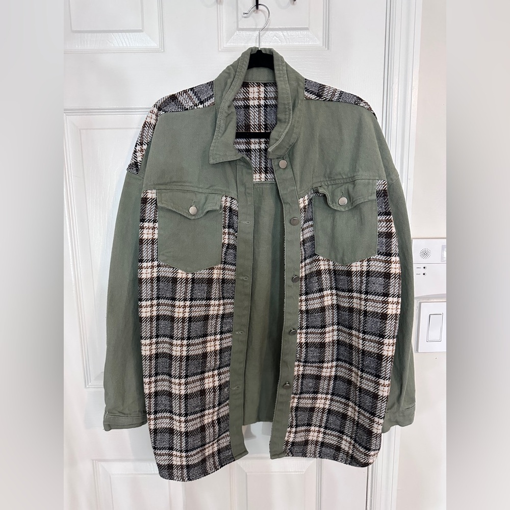 Women’s shacket.  Denim and flannel.